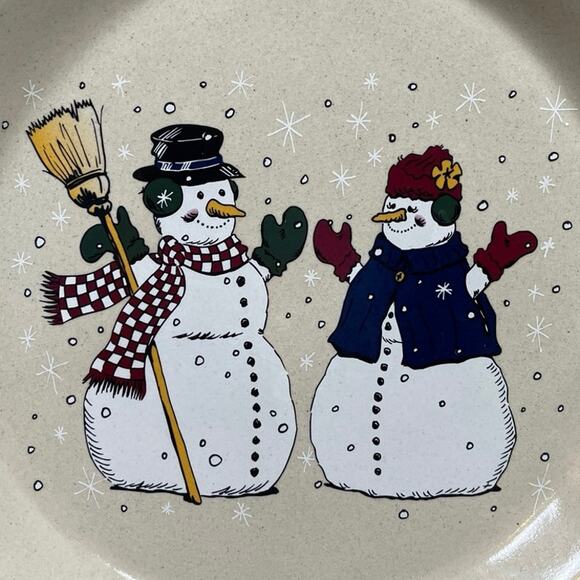 Snowman Casey Pottery Serving Plate Decor Made In USA Marshall Texas 10” Vintage - Picture 2 of 5